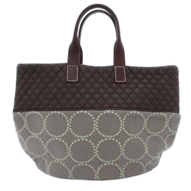 【中古】ミナペルホネン mina perhonen tambourine peitto bag トートバッグ 手提げ レザー ツイード 茶 ブラウン