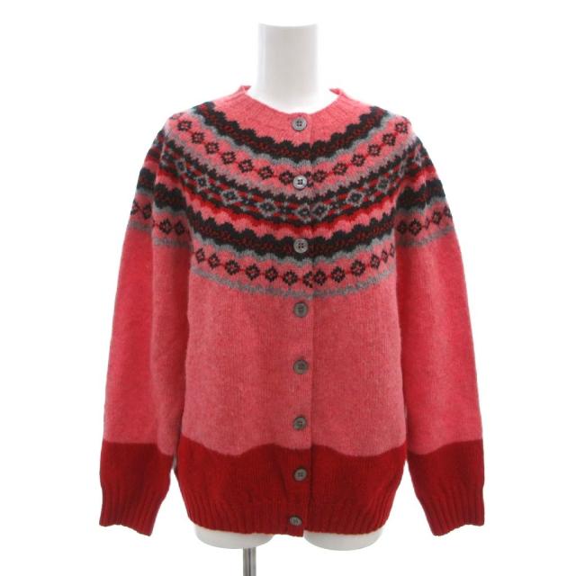 【中古】Molly Goddard モリーゴダード ニット カーディガン 長袖 総柄 ウール ピンク レッド /FF レディース
