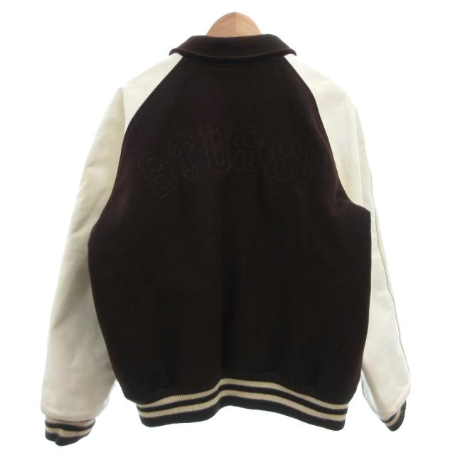 【中古】ステューシー25th anniversary TRIBE 4 varsity jacket スタジャン ジャケット ブルゾン レザー切替 XL 茶_1
