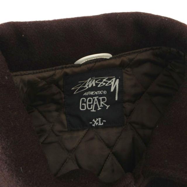 【中古】ステューシー25th anniversary TRIBE 4 varsity jacket スタジャン ジャケット ブルゾン レザー切替 XL 茶_4