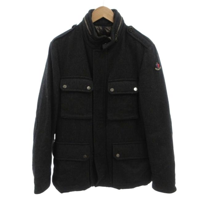 【中古】モンクレール MONCLER MICHIGAN ダウンジャケット ブルゾン ヘリンボーン ウール ロゴ 4 ダークグレー