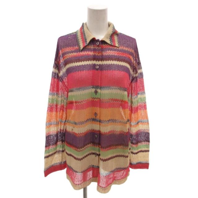 【中古】ミッソーニ MISSONI ニットカーディガン 長袖 薄手 透かし編み 44 マルチカラー /FF レディース