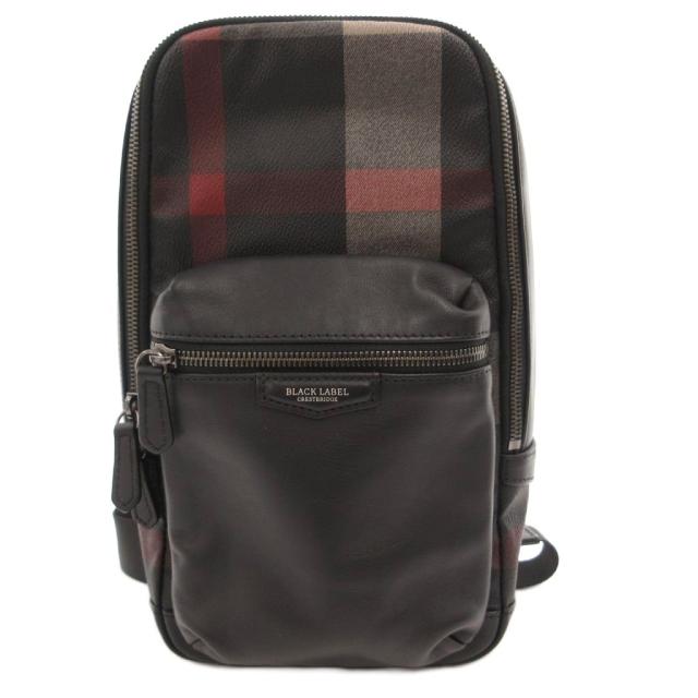 【中古】ブラックレーベルクレストブリッジ ボディバッグ ショルダー 斜め掛け チェック柄 ロゴ レザー 黒