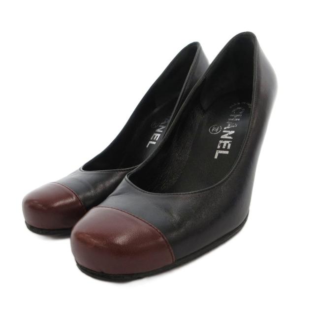 【中古】シャネル CHANEL パンプス キャップトゥ  ピンヒール ココマーク レザー35.5 黒 ブラック /FF レディース