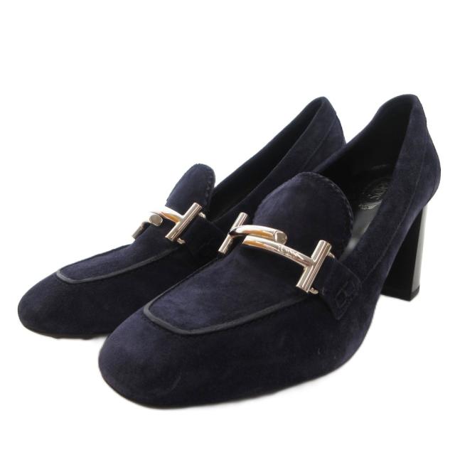 【中古】トッズ TOD'S Gomma T70 Maxi Doppia T パンプス シューズ ハイヒール チャンキーヒール スエードクロス 38.5 紺