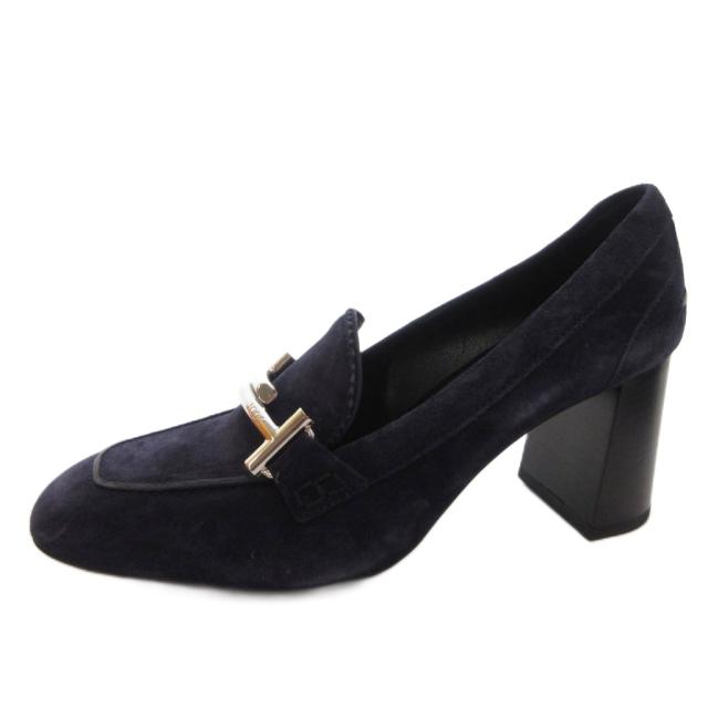 【中古】トッズ TOD'S Gomma T70 Maxi Doppia T パンプス シューズ ハイヒール チャンキーヒール スエードクロス 38.5 紺