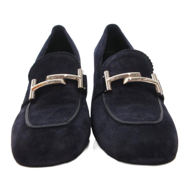 【中古】トッズ TOD'S Gomma T70 Maxi Doppia T パンプス シューズ ハイヒール チャンキーヒール スエードクロス 38.5 紺