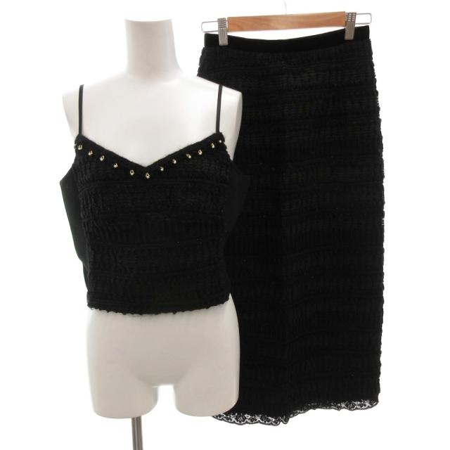 【中古】ルルロジェッタ ルールロジェット Chateau jacquard セットアップ シャトージャカード タイトスカート 1 黒