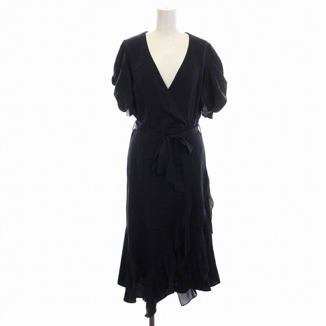 【中古】ダイアンフォンファステンバーグ 近年モデル ワンピース ロング カシュクール フリル 半袖 4 M 紺 14218DVFの通販は
