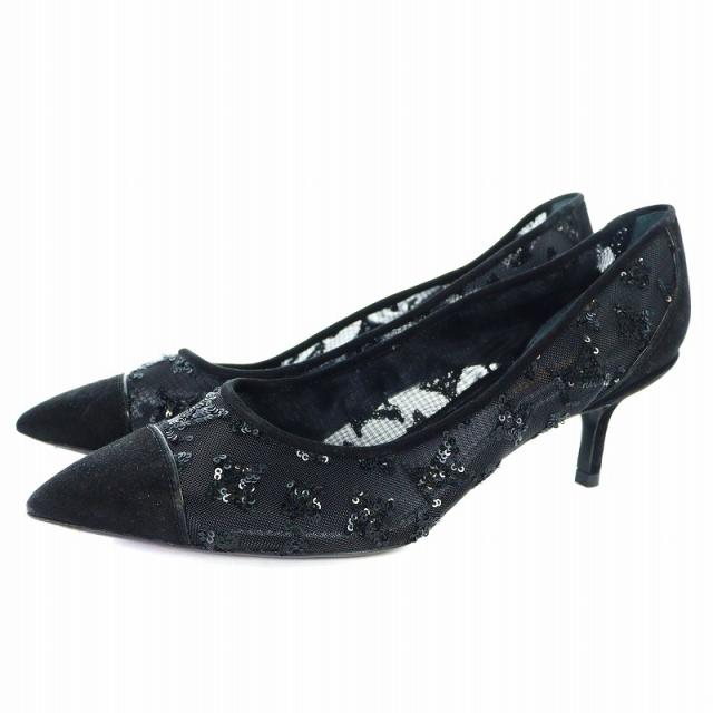 【中古】LOUIS VUITTON モノグラム パンプス ポインテッドトゥ シースルー メッシュ スエード スパンコール 35.5 23cmの通販は