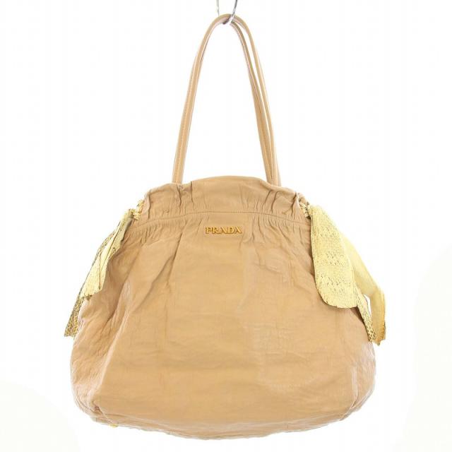 【中古】プラダ PRADA NAPPA ショルダーバッグ トートバッグ パイソン レザー リボン ベージュ /TK ■OH レディースの通販は