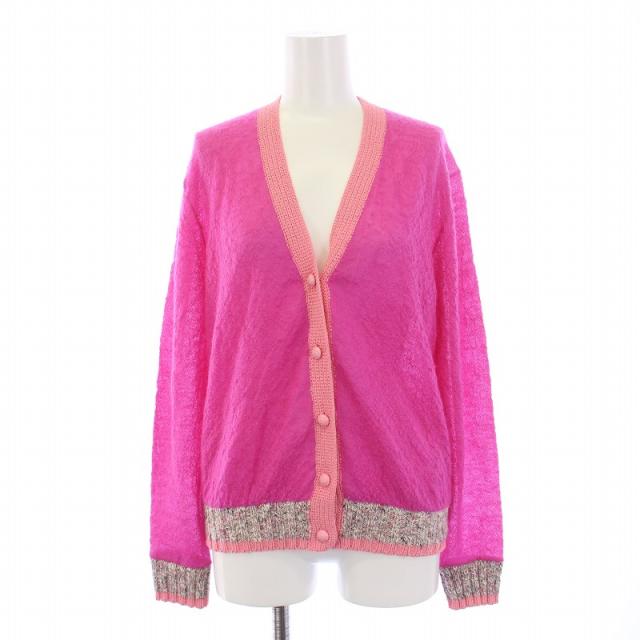 【中古】ドゥロワー Drawer カーディガン 長袖 ニット Vネック モヘヤ カシミヤ リネン S ピンク レディース
