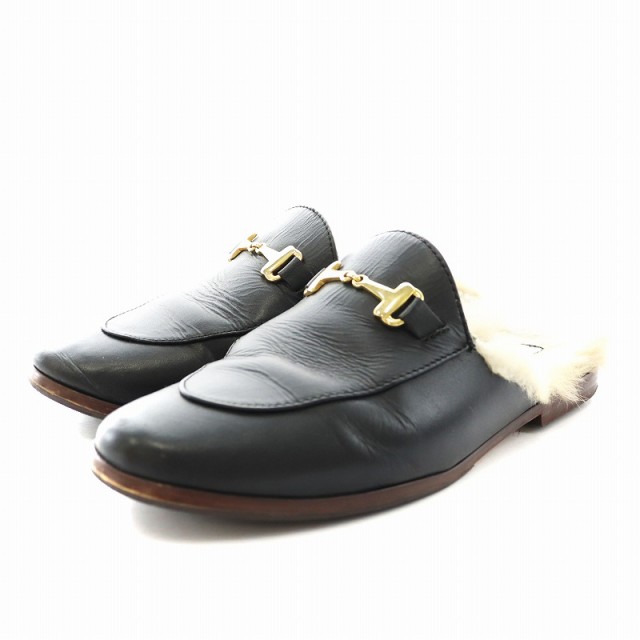 【中古】カミナンド caminando ミュール ファー 7 24.0cm 黒 ブラック /AN9 レディースの通販は