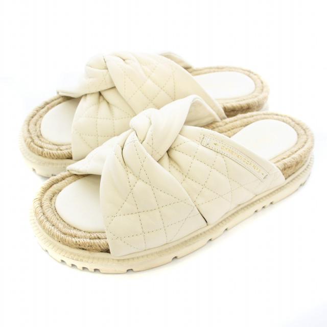 【中古】Christian Dior DTWIST カナージュ サンダル キルティング レザー ラムスキン エスパドリーユ 38.5 25.5cm