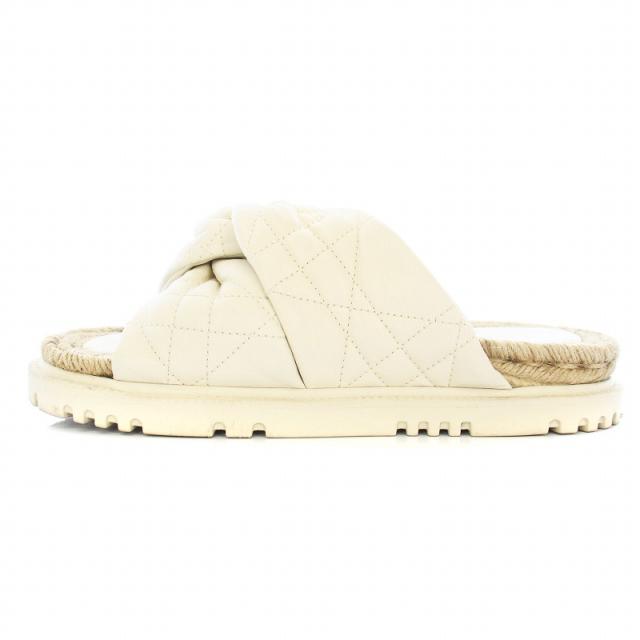 【中古】Christian Dior DTWIST カナージュ サンダル キルティング レザー ラムスキン エスパドリーユ 38.5 25.5cm