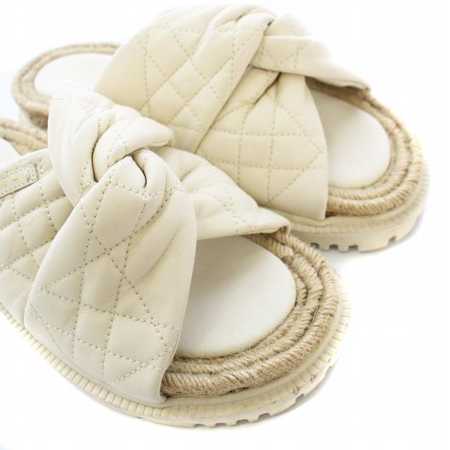 【中古】Christian Dior DTWIST カナージュ サンダル キルティング レザー ラムスキン エスパドリーユ 38.5 25.5cm