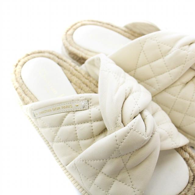 【中古】Christian Dior DTWIST カナージュ サンダル キルティング レザー ラムスキン エスパドリーユ 38.5 25.5cm