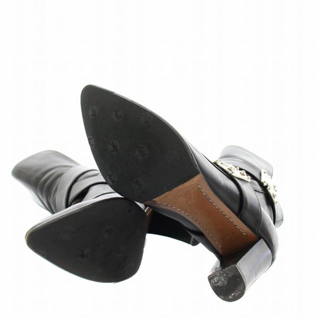 【中古】ルイヴィトン ショートブーツ ポインテッドトゥ チャンキーヒール ベルトデザイン 36 23.0cm 黒 レディース