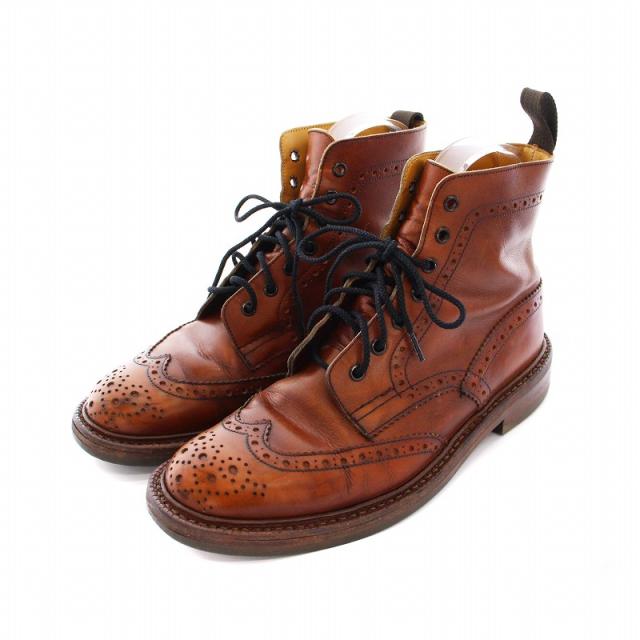 【中古】トリッカーズ モールトン カントリーブーツ ウイングチップ レザー ビブラムソール 8.5 ブラウン M2508