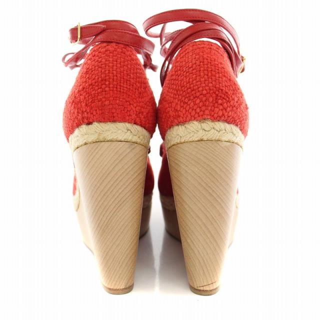 【中古】エルメス サンダル エスパドリーユ ウエッジソール ウッドソール レースアップ 36 23.0cm 赤 レディース