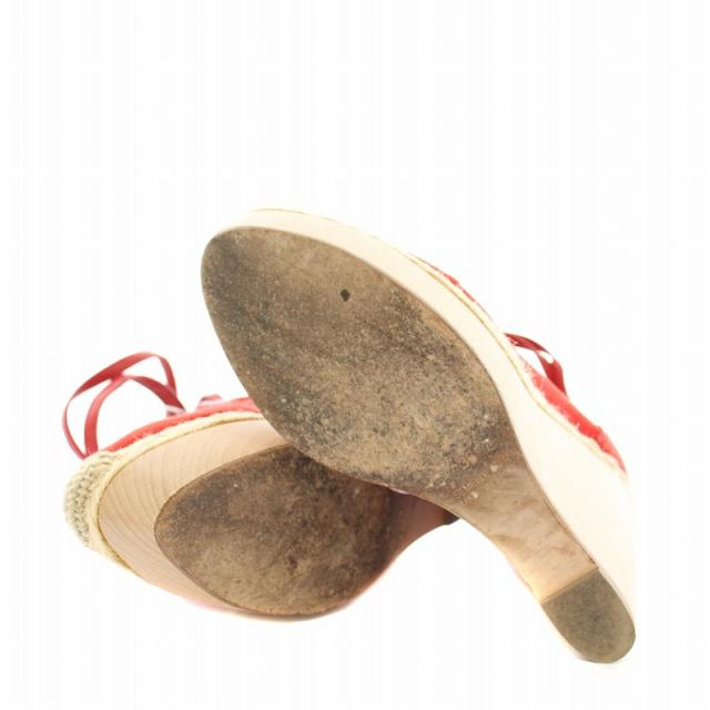 【中古】エルメス サンダル エスパドリーユ ウエッジソール ウッドソール レースアップ 36 23.0cm 赤 レディース