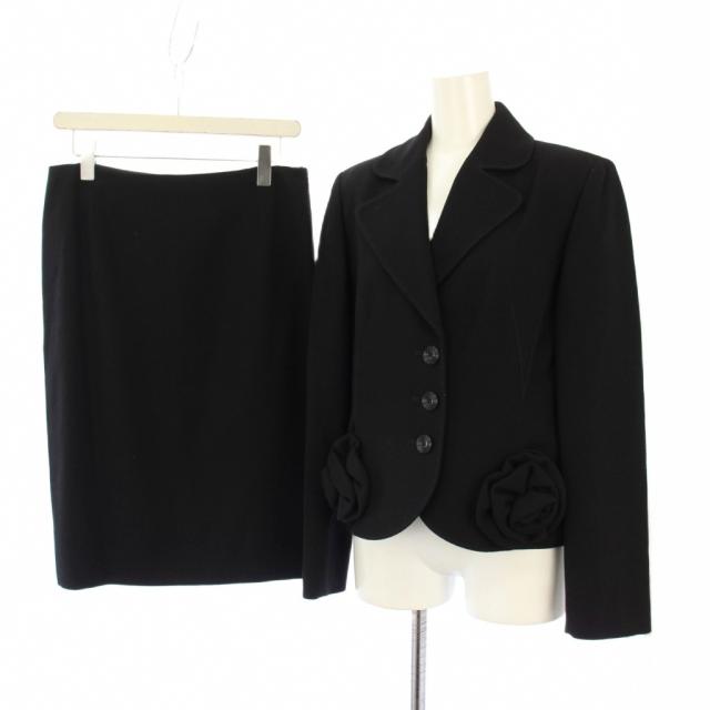 【中古】ヴァレンティノ ヴァレンチノ スーツ テーラードジャケット スカート ひざ丈 フラワー 8 ブラック レディース