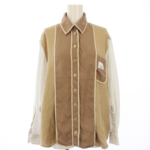 【中古】バーバリー BURBERRY シャツ シルク 切替 長袖 ポケット UK6 ベージュ 4566940 /TK レディース