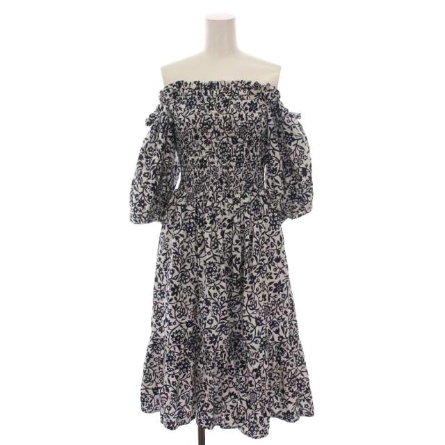 【中古】ポロ バイ ラルフローレン Polo by Ralph Lauren ワンピース ひざ丈 花柄 総柄 長袖 XS ホワイト ネイビー