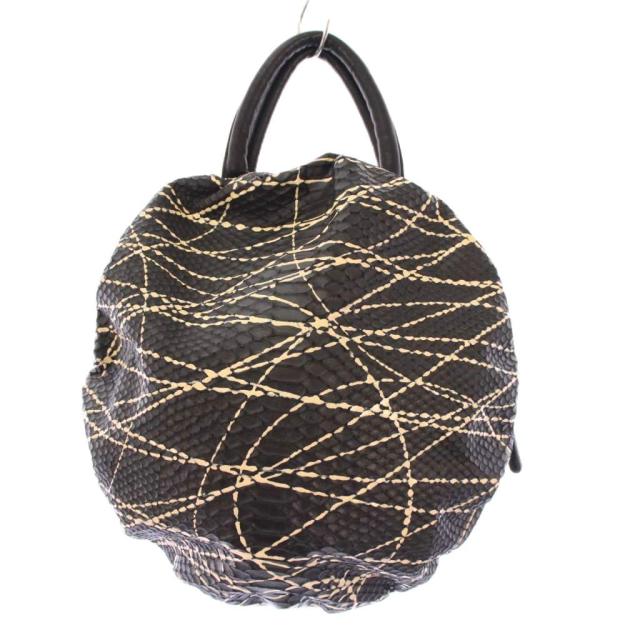 【中古】カワカワ kawakawa ハンドバッグ エッグ型 クロコダイル地 バイカラー レザー 黒 ブラック ベージュ