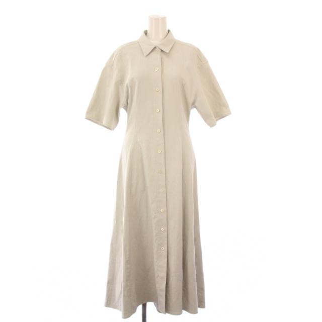 【中古】セオリー ストレッチオックスフォードエラスティックBK DR フレアワンピース マキシ ロング 半袖 グレー