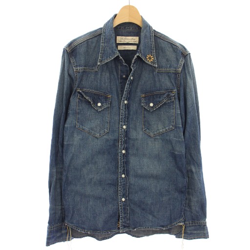 【中古】レミレリーフ REMI RELIEF ウエスタンシャツ フラワースタッズ 長袖 デニム M ネイビー /TK メンズ