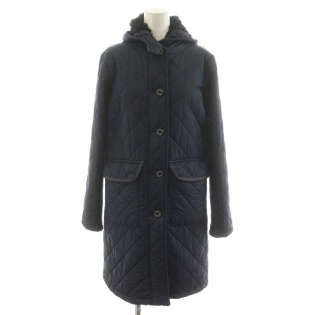 【中古】マッキントッシュ MACKINTOSH キルティングコート ロング丈 フード 中綿 裏ボア アウター 36 紺 ネイビー