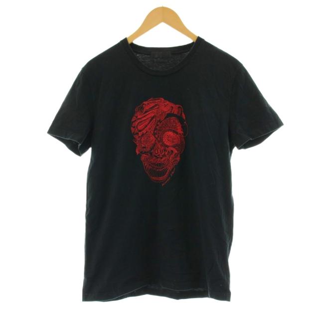 【中古】アレキサンダーマックイーン Tシャツ カットソー 半袖 クルーネック スカル ヘビ柄 刺繍 M ブラック 174981