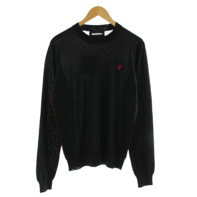 【中古】未使用品 ユウキハシモト 21SS カシミアシルククルーネックニット セーター 長袖 ロゴ刺繍 48 黒 ブラック