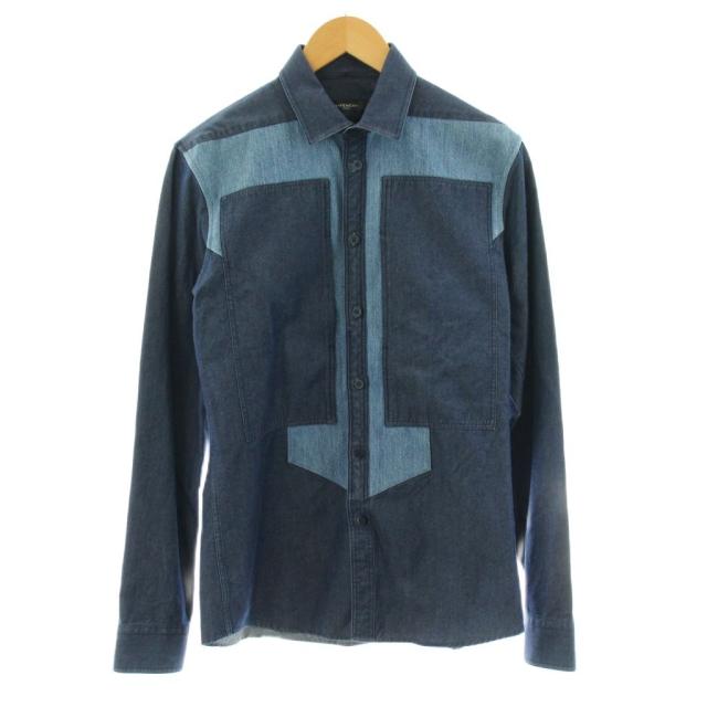 【中古】ジバンシィ GIVENCHY デニムシャツ 長袖 切替 コットン 15 38 青 ブルー /KU メンズ