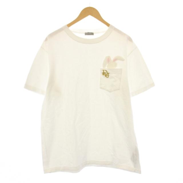 【中古】ディオールオム Dior HOMME ERL 23SS ロゴエンブロイダリー バニーワッペン Tシャツ カットソー 半袖 L 白