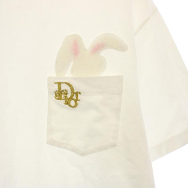 【中古】ディオールオム Dior HOMME ERL 23SS ロゴエンブロイダリー バニーワッペン Tシャツ カットソー 半袖 L 白_3
