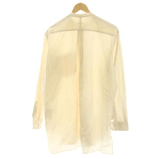 【中古】コモリ COMOLI バンドカラーシャツ ノーカラーシャツ ライトベージュ ストライプ 長袖 ロング J03-02002_1
