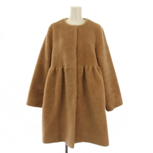 【中古】ヨリ yori 23AW ウール混 エコファー ペプラム もふボアコート ロング 36 茶 レディース