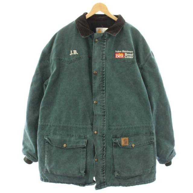【中古】カーハート carhartt ヴィンテージ 88年製 80S ランチコート 企業ロゴ ジャケット ブルゾン 2XL 緑