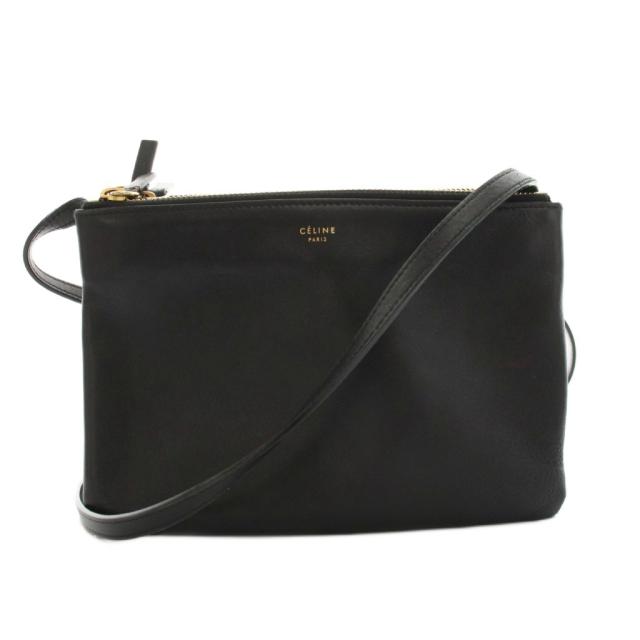 【中古】セリーヌ CELINE トリオ スモール ショルダーバッグ レザー 黒 ブラック /YM ■OH レディース