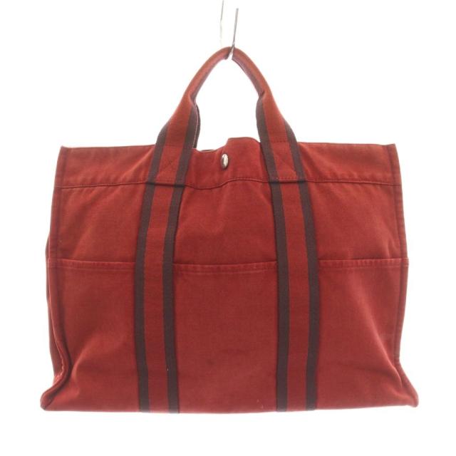 【中古】エルメス HERMES 金切り声生産ラインMM トートバッグ 帆布 赤 ボルドーワイン /YM ■OH レディース