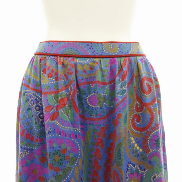 【中古】レオナール LEONARD FASHION タックスカート セミフレア シルク混 総柄 ロング 66 S-M 青 ブルー /FF ■ECの通販は