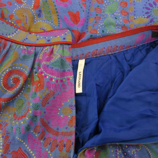 【中古】レオナール LEONARD FASHION タックスカート セミフレア シルク混 総柄 ロング 66 S-M 青 ブルー /FF ■ECの通販は