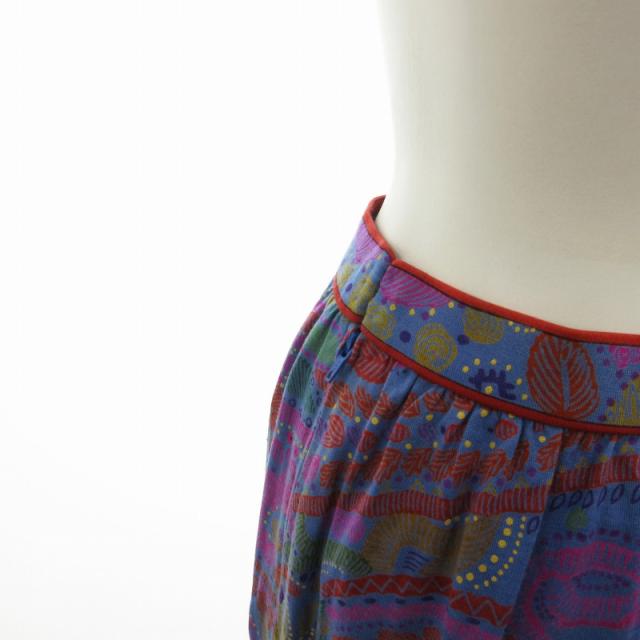 【中古】レオナール LEONARD FASHION タックスカート セミフレア シルク混 総柄 ロング 66 S-M 青 ブルー /FF ■ECの通販は