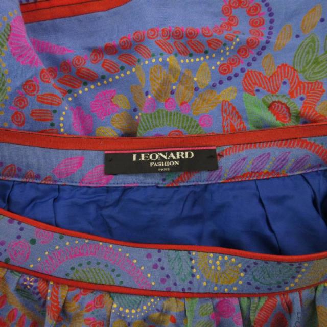 【中古】レオナール LEONARD FASHION タックスカート セミフレア シルク混 総柄 ロング 66 S-M 青 ブルー /FF ■ECの通販は