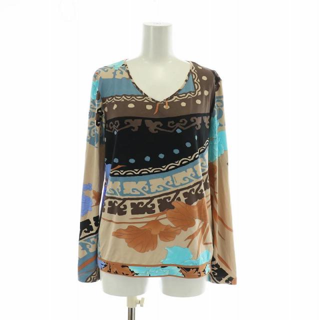 【中古】レオナール LEONARD カットソー トップス 長袖 Vネック 総柄 ロゴ 38 M マルチカラー /XZ ■EC レディースの通販は 14,850円