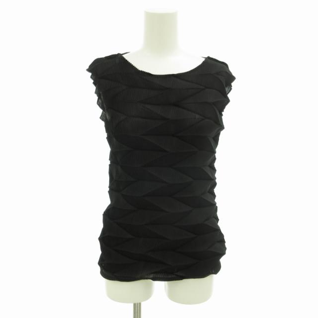 【中古】ミーイッセイミヤケ me ISSEY MIYAKE 美品 ノースリーブカットソー ブラウス プリーツ シアー 黒の通販は 9,472円