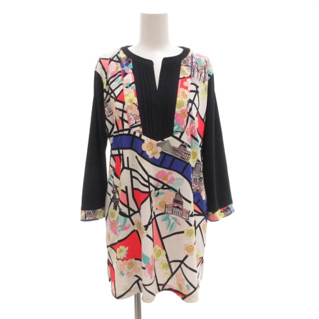 【中古】レオナールスポーツ LEONARD SPORT Tシャツ カットソー 42 総柄 キーネック マルチカラー /AE ■GY06