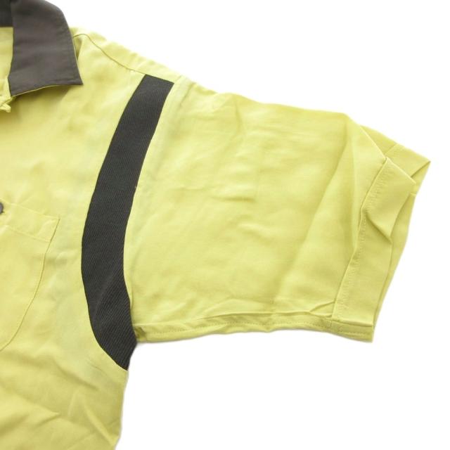 【中古】マインデニム ダブルポケット ボウリングシャツ グラフィックプリント リブライン 半袖 1 黄 イエロー /UO_2